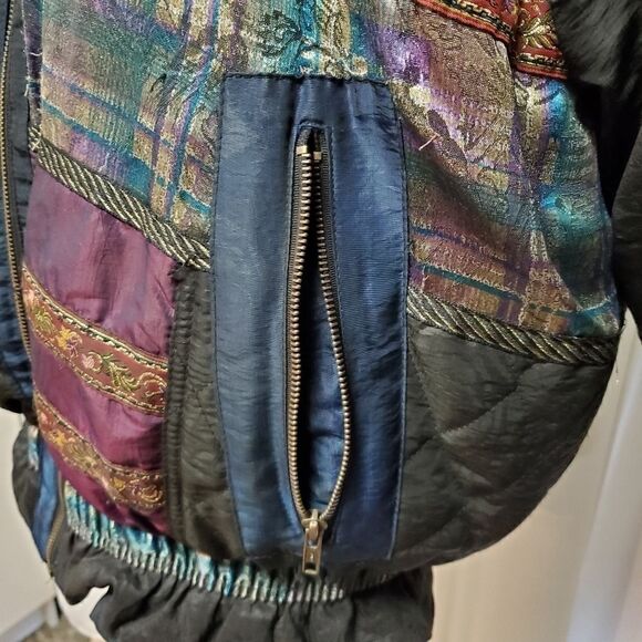 Vintage 80s Retro ELCO Down Filled Iridescent Floral Patchwork Puffer Jacket Lg - Picture 10 of 14